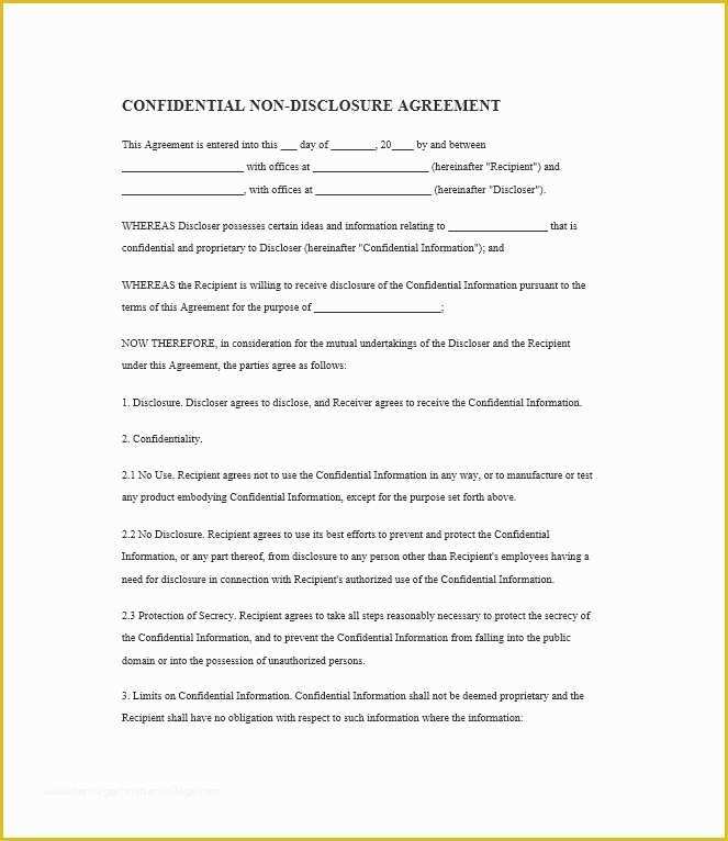 Free Non Disclosure Template Of 41 Free Non Disclosure Agreement Templates Samples