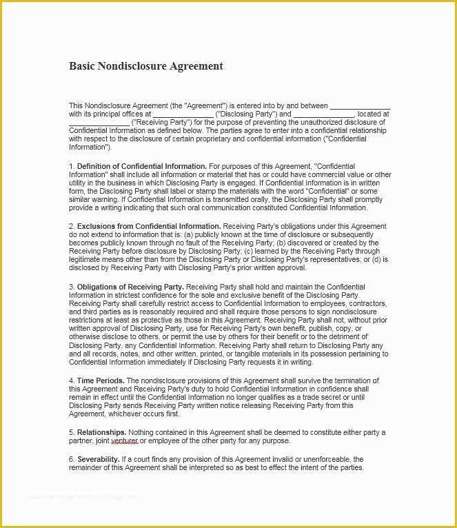 Free Non Disclosure Template Of 41 Free Non Disclosure Agreement Templates Samples