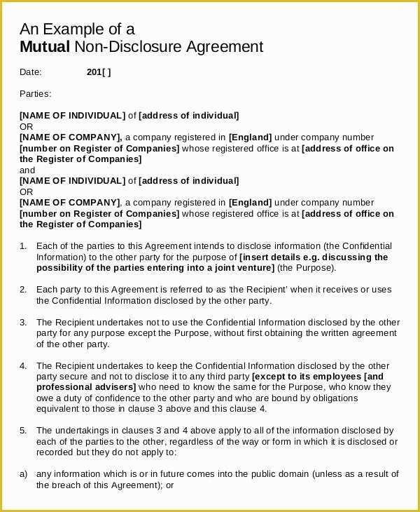 Free Non Disclosure Template Of Free Non Disclosure Agreement form – 10 Free Word Pdf
