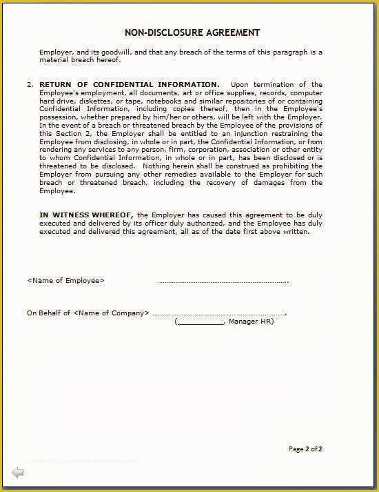 Free Non Disclosure Template Of Non Disclosure Agreement forms Video Search Engine at