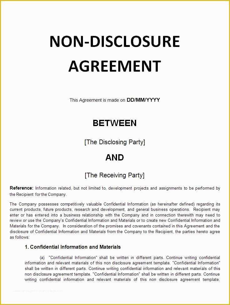 Free Non Disclosure Template Of Non Disclosure Agreement Sample