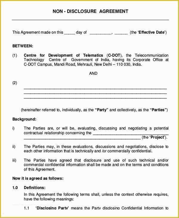 Free Non Disclosure Template Of Non Disclosure Agreement Template – 9 Free Word Pdf