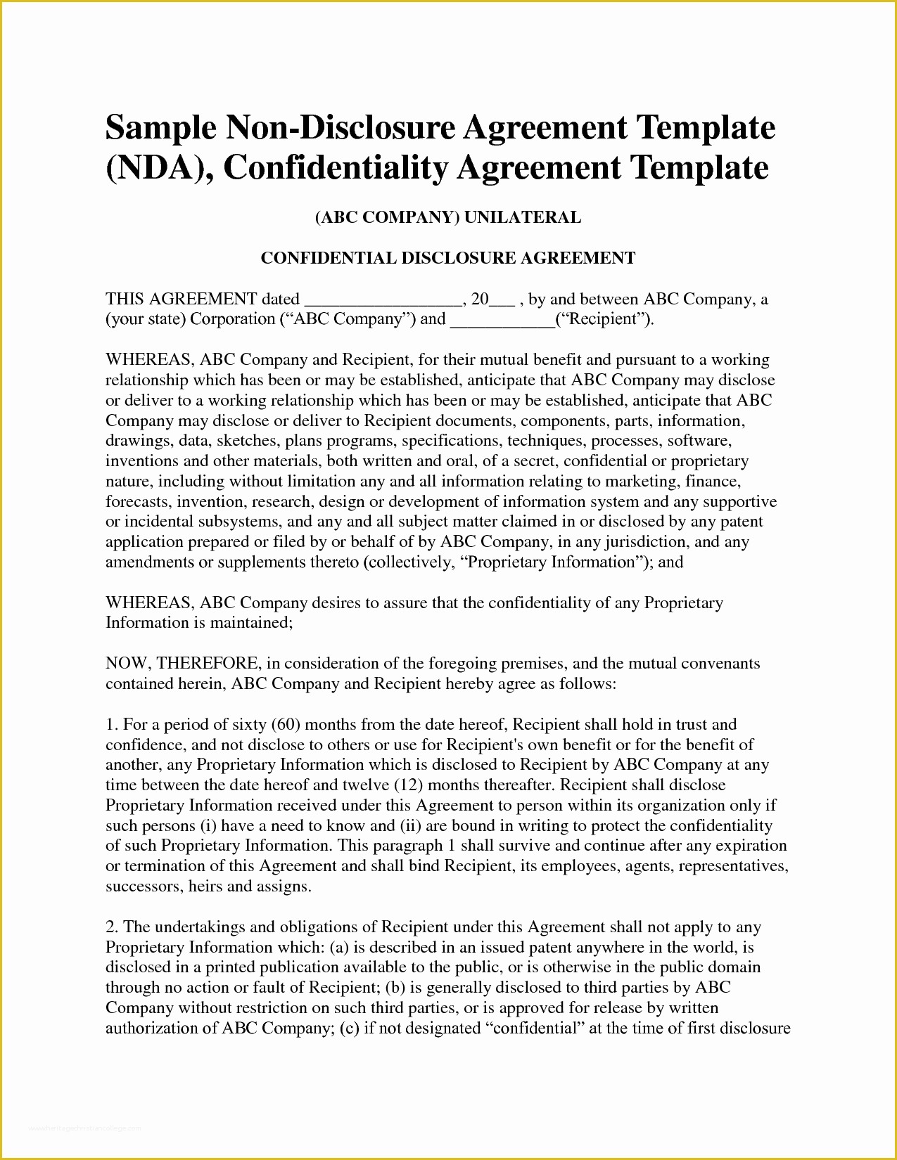 Free Non Disclosure Template Of Non Disclosure Agreement Template Free Sample Nda Template