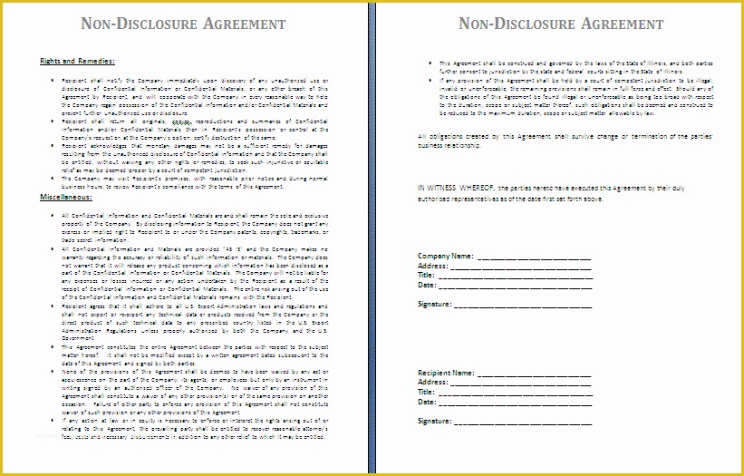 Free Non Disclosure Template Of Non Disclosure Agreement Template