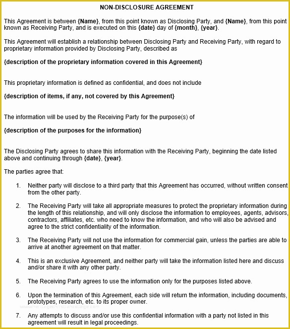 Free Non Disclosure Template Of Non Disclosure Agreement Template