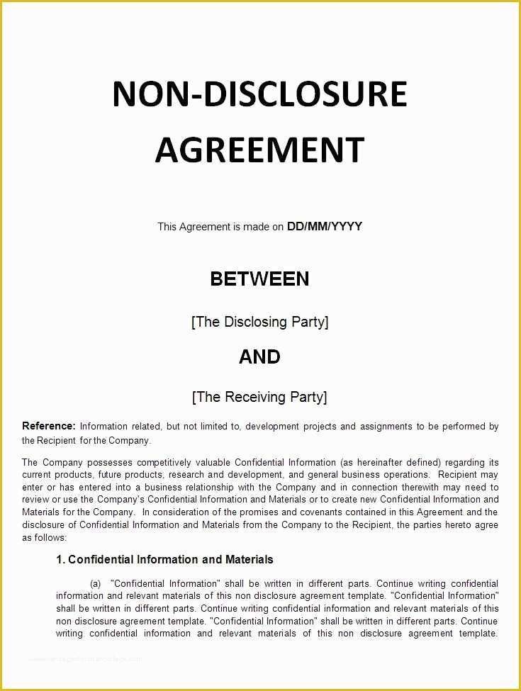 Free Non Disclosure Template Of Printable Sample Non Disclosure Agreement Sample form