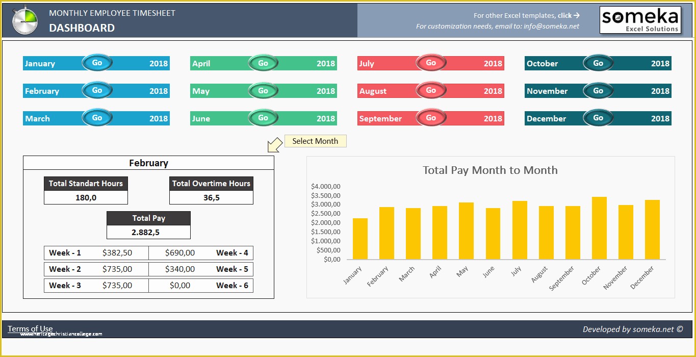 Free Nonprofit Dashboard Template Of Monthly Employee Timesheet Free and Printable Excel Template