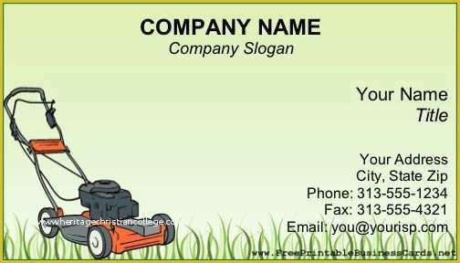 Free Nursing Business Card Templates Of A Power Lawnmower Sits On Uncut Grass On This Green