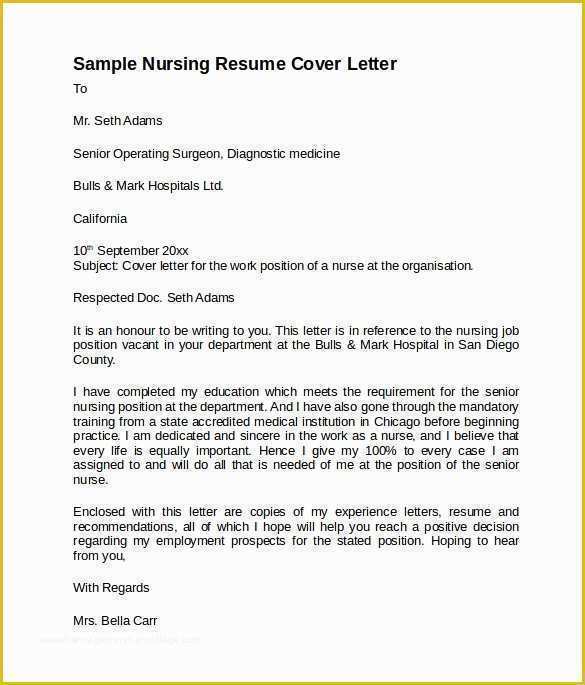 Free Nursing Cover Letter Templates Of 8 Nursing Cover Letter Templates to Download