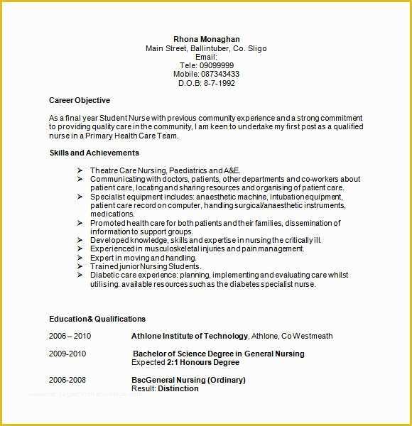 Free Nursing Cover Letter Templates Of 9 Sample Nursing Resumes