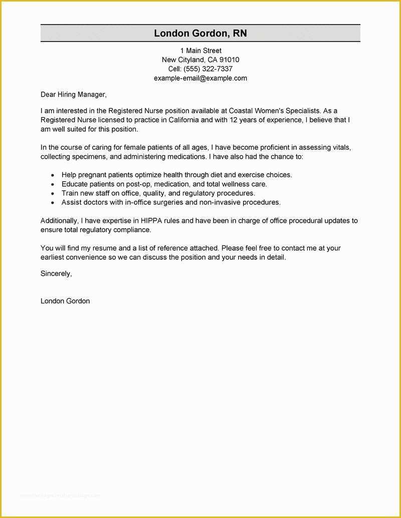 Free Nursing Cover Letter Templates Of Best Registered Nurse Cover Letter Examples