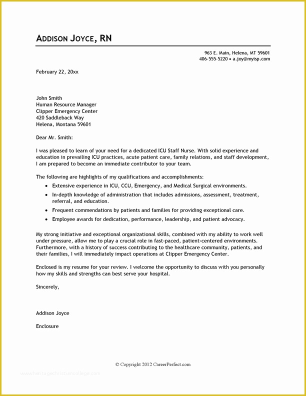 Free Nursing Cover Letter Templates Of Cover Letter Example Nursing