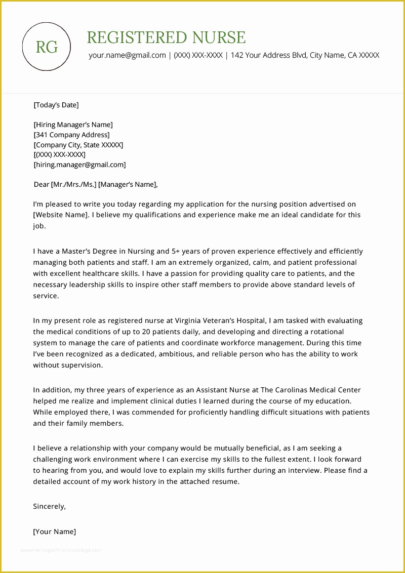 Free Nursing Cover Letter Templates Of Nursing Cover Letter Example