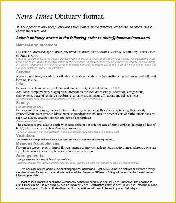 Free Obituary Template Of 6 Newspaper Obituary Templates Doc Pdf