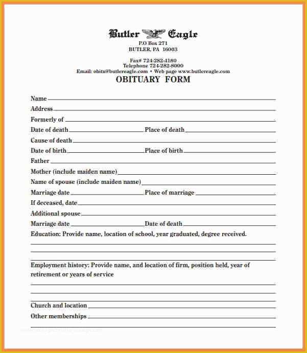 Free Obituary Template Of 8 Funeral Notice form