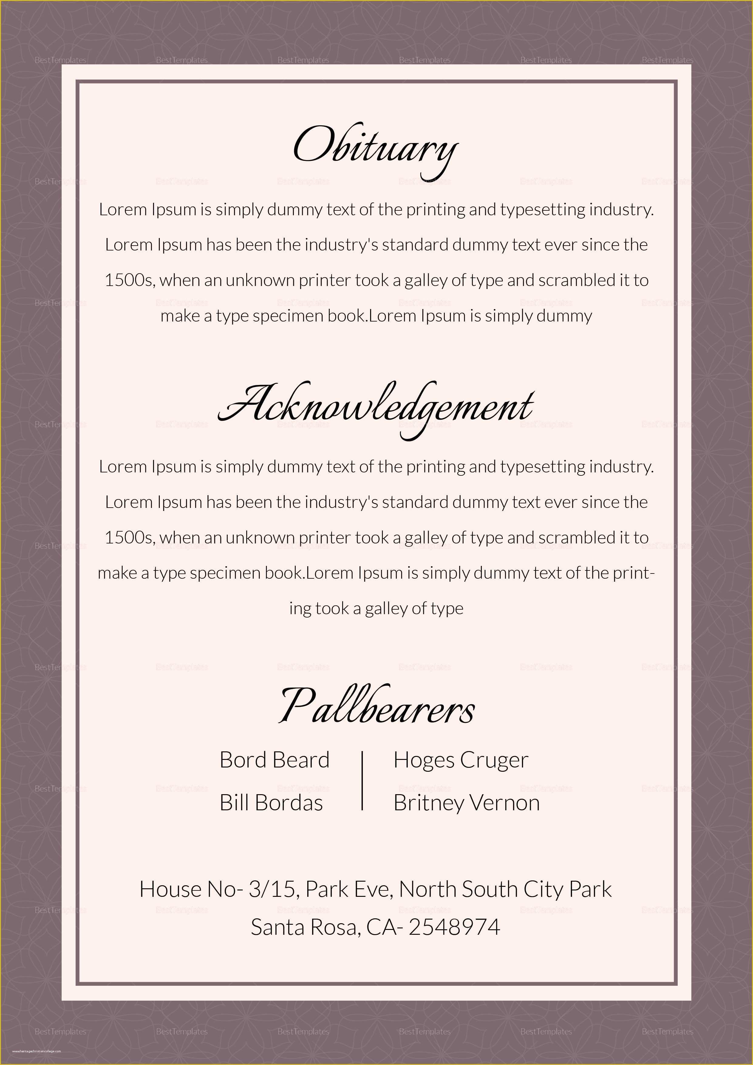 Free Obituary Template Photoshop Of Editable Funeral Obituary Template In Adobe Shop