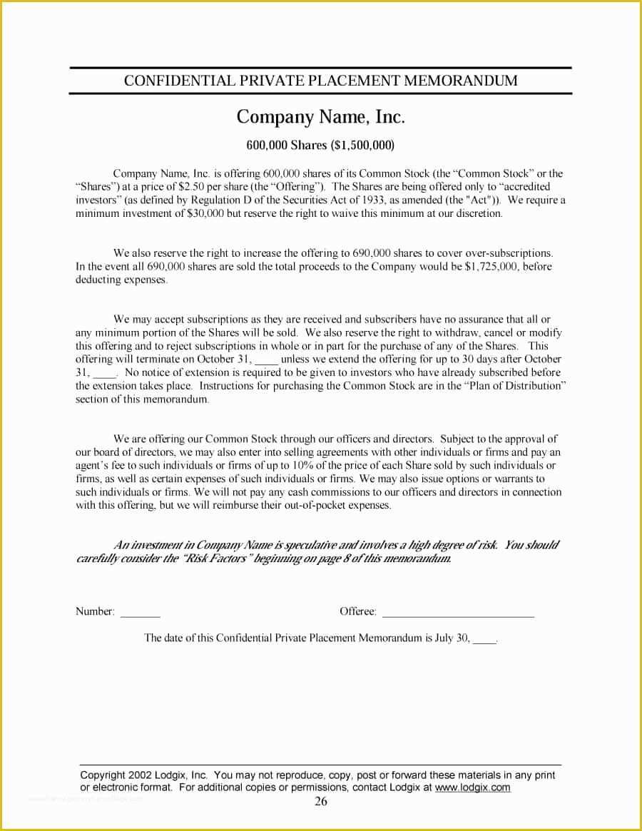 Free Offering Memorandum Template Of 40 Private Placement Memorandum Templates [word Pdf]