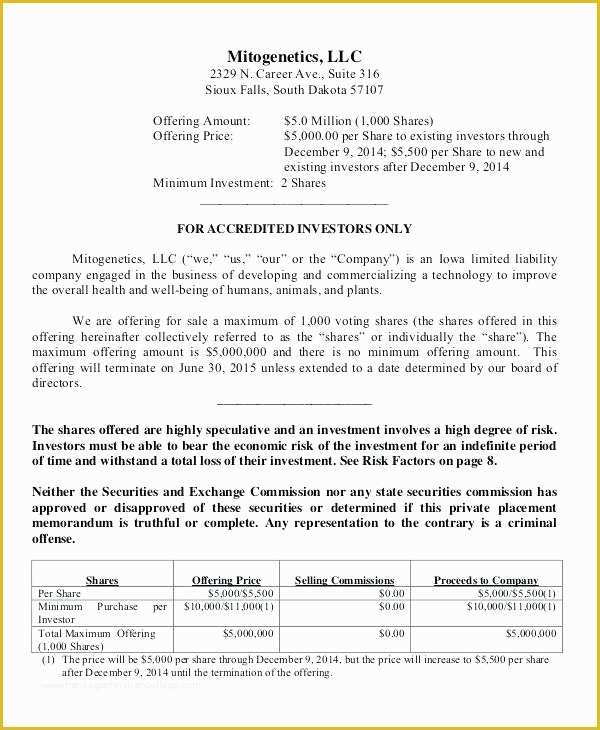 Free Offering Memorandum Template Of Confidential Private Placement Memorandum Program Equity