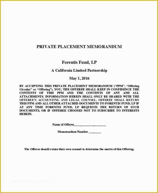 Free Offering Memorandum Template Of Private Placement Memorandum 12 Free Pdf Documents