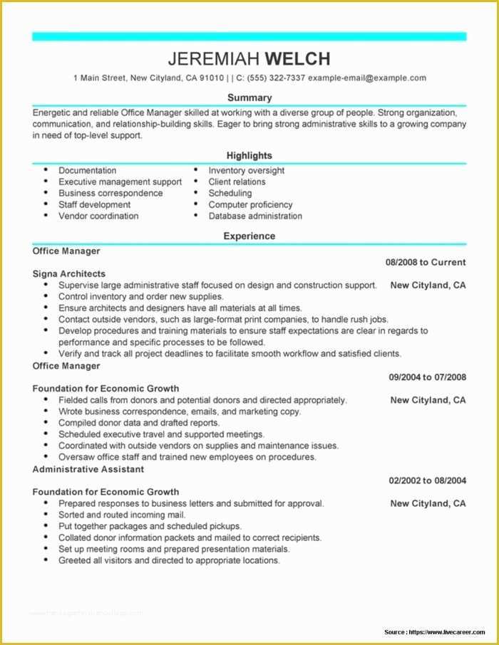 Free Office Resume Templates Of Construction Fice Manager Resume Sample Templates