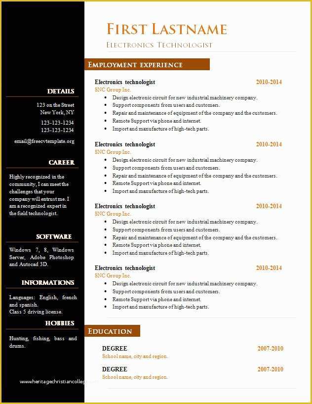 Free Office Resume Templates Of Free Cv Template 303 to 309 – Free Cv Template Dot org