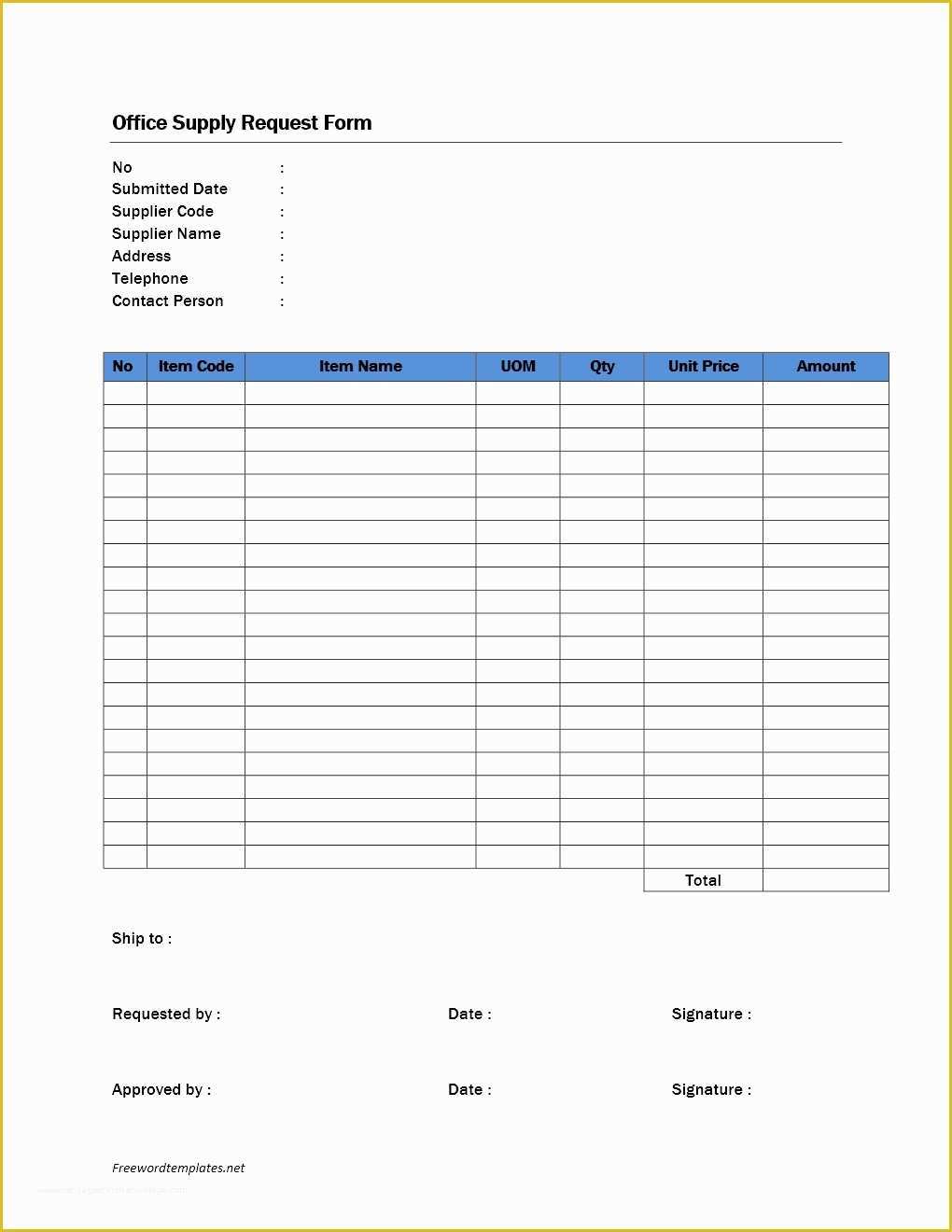 Free Office Supply List Template Of Fice Supply Request form