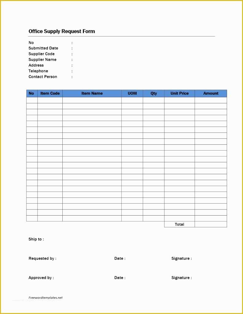 Free Office Supply List Template Of Fice Supply Request form