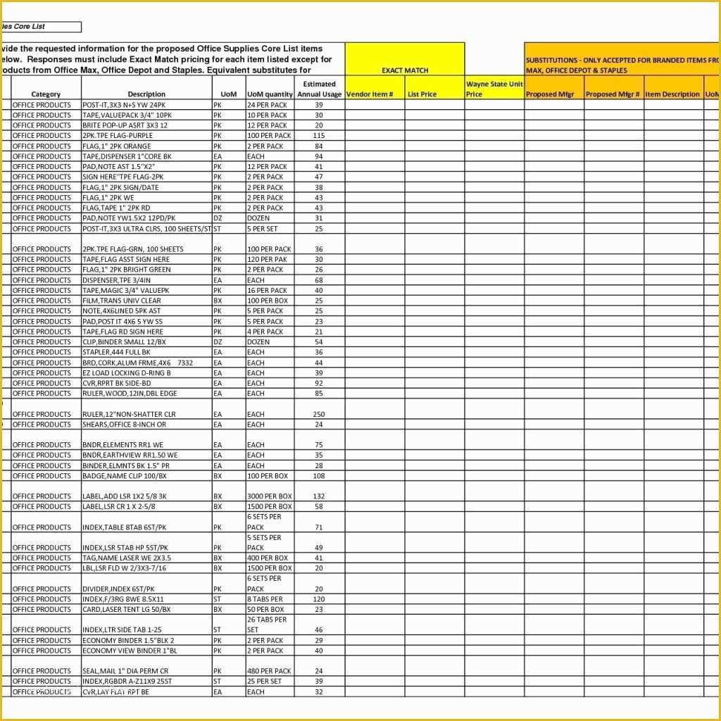 Free Office Supply List Template Of Office Supply Spreadsheet Template and Free Office Supply