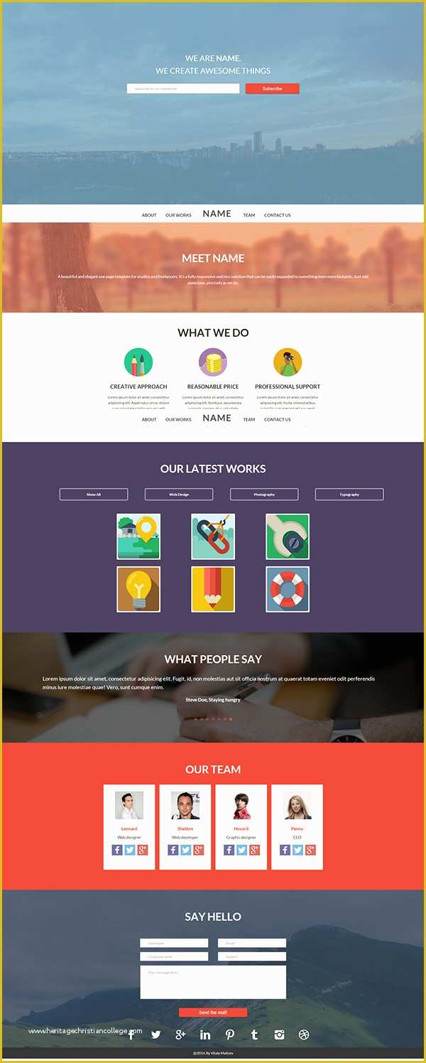 Free One Page HTML Template Of Free Download Name – E Page Flat HTML Template