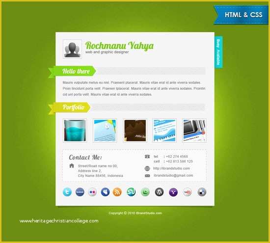 Free One Page HTML Template Of Free HTML Template Elegant Green E Page Vcard
