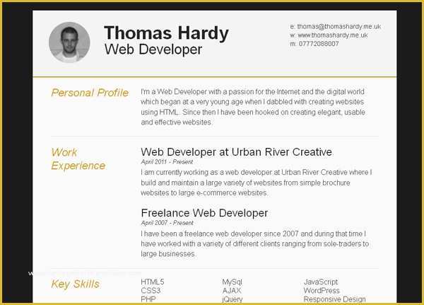 Free One Page Responsive HTML Resume Template Of 11 Free Psd & HTML Resume Templates