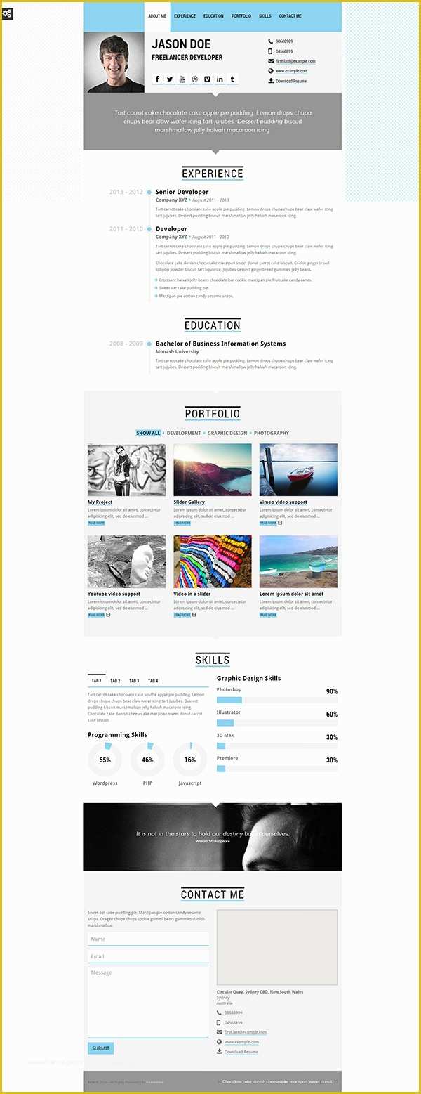 Free One Page Responsive HTML Resume Template Of 41 HTML5 Resume Templates Free Samples Examples format