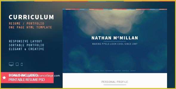 Free One Page Responsive HTML Resume Template Of Curriculum Responsive Resume E Page Portfolio