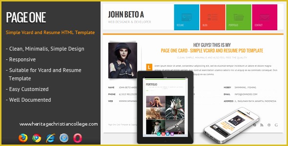 Free One Page Responsive HTML Resume Template Of Page E Responsive Vcard Resume HTML Template Your