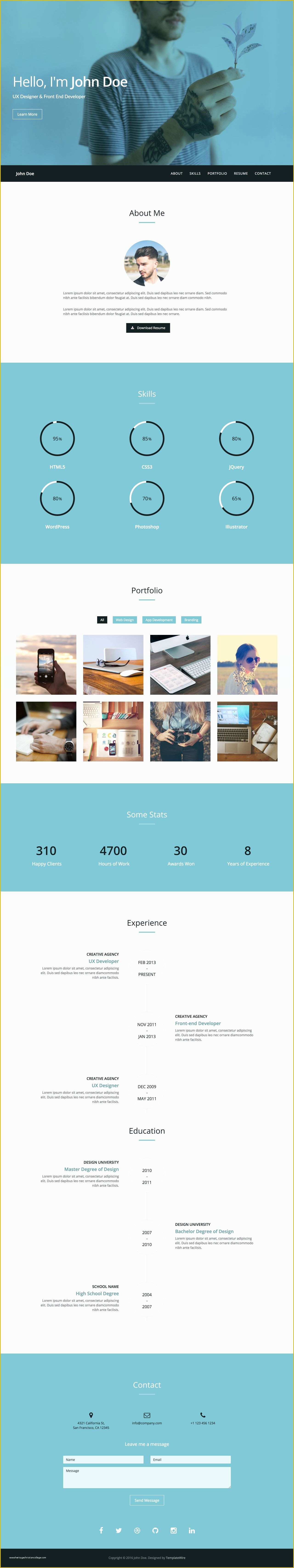 Free One Page Responsive HTML Resume Template Of Verum is A Free E Page HTML Template with A Resume