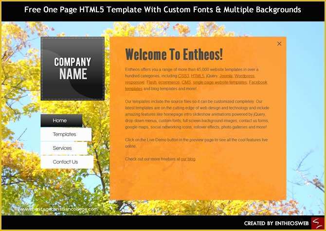 Free One Page Web Page Templates Of Free E Page HTML5 Template with Custom Fonts &amp; Multiple