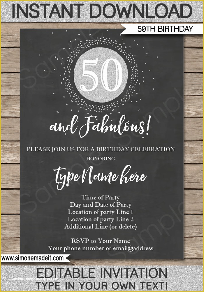Free Online 50th Birthday Invitation Templates Of Chalkboard 50th Birthday Invitation Template