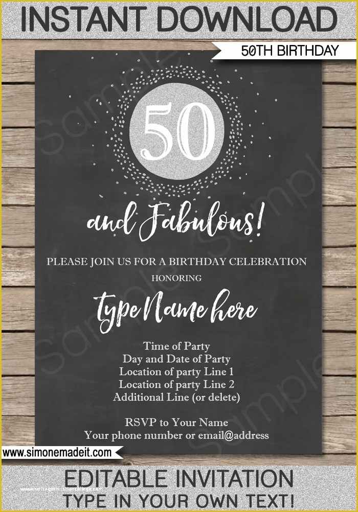 Free Online 50th Birthday Invitation Templates Of Chalkboard 50th Birthday Invitation Template