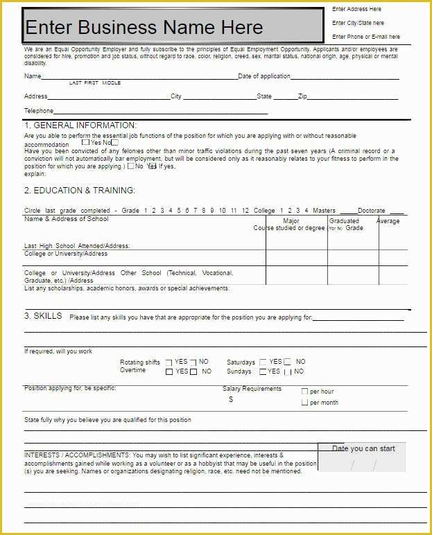 Free Online Application Template Of 5 Free Blank Employment Application Template Printable