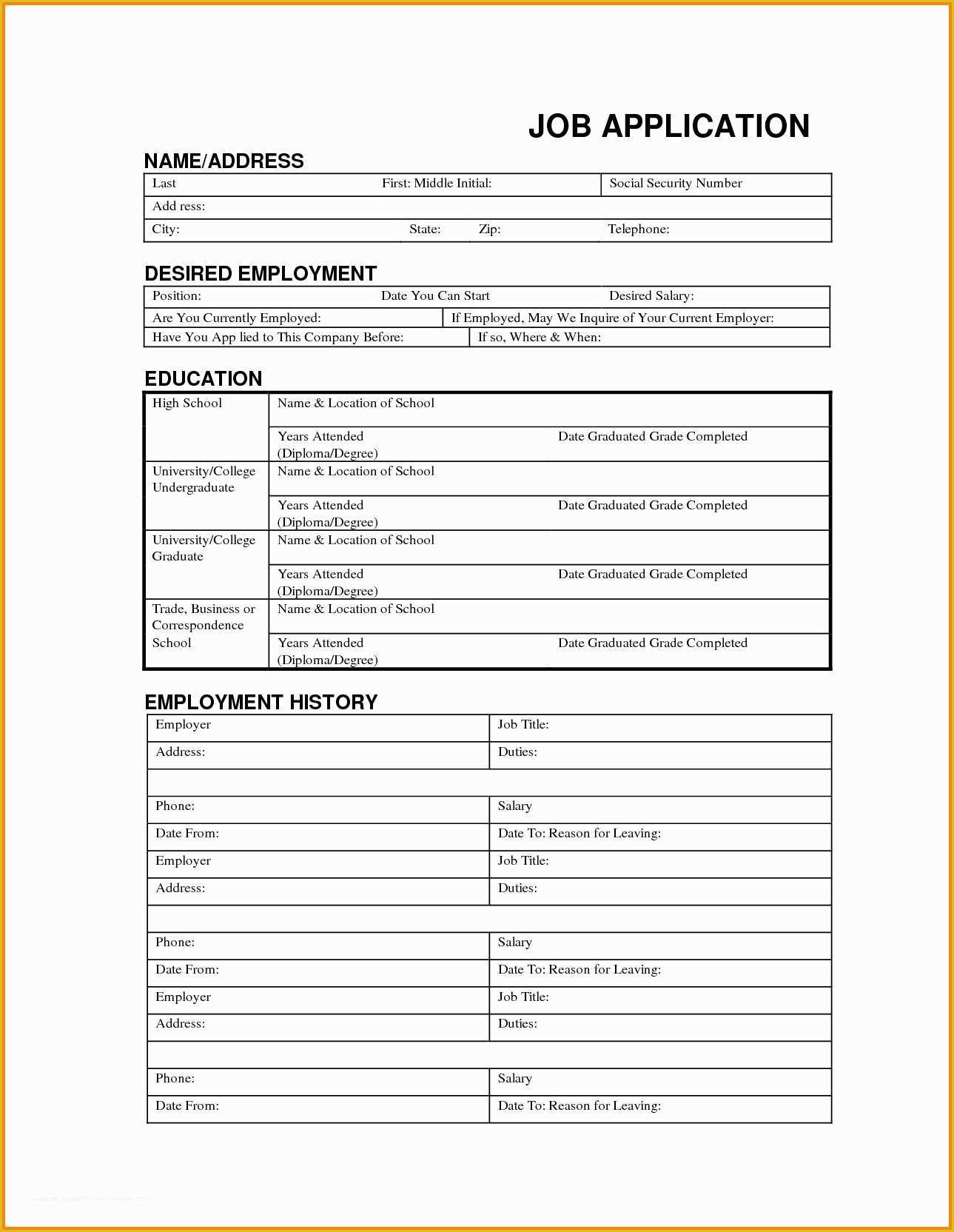 Free Online Application Template Of Free Employment Job Application form Template Sample