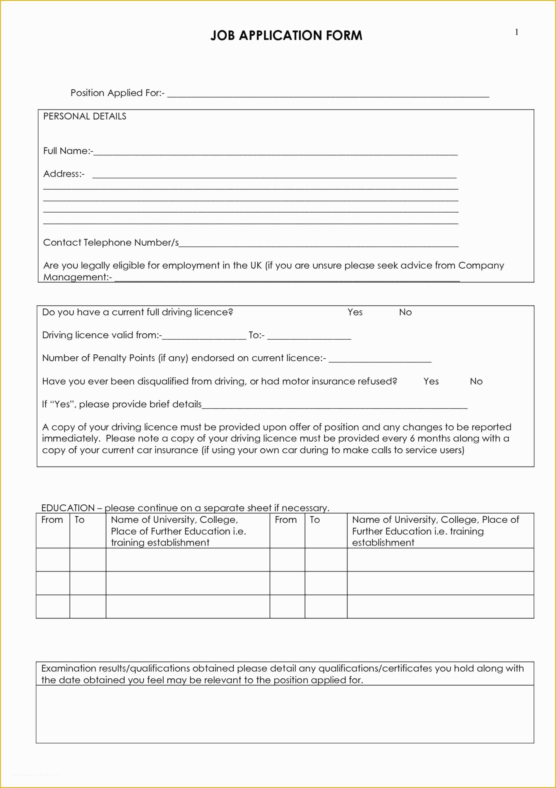 Free Online Application Template Of Free Employment Job Application form Template Sample