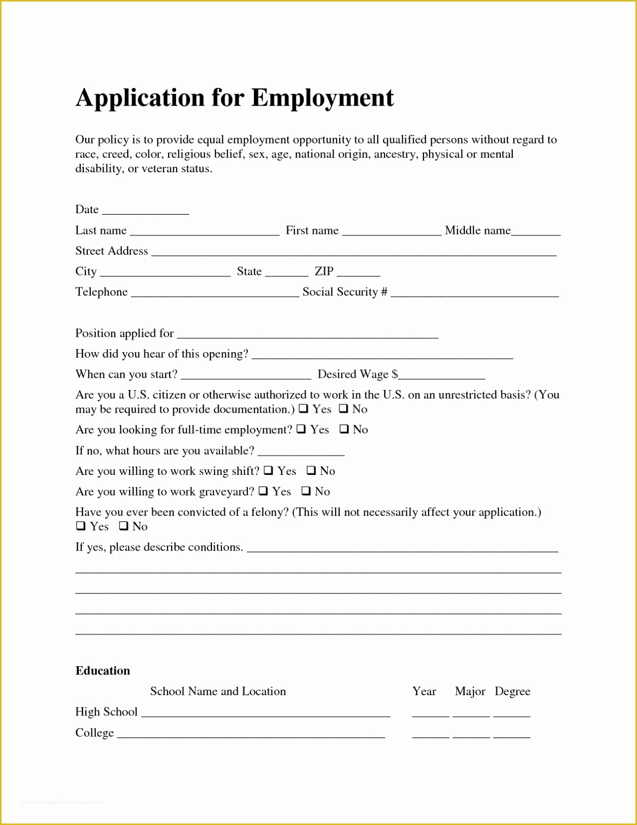 Free Online Application Template Of Free Employment Job Application form Template Sample