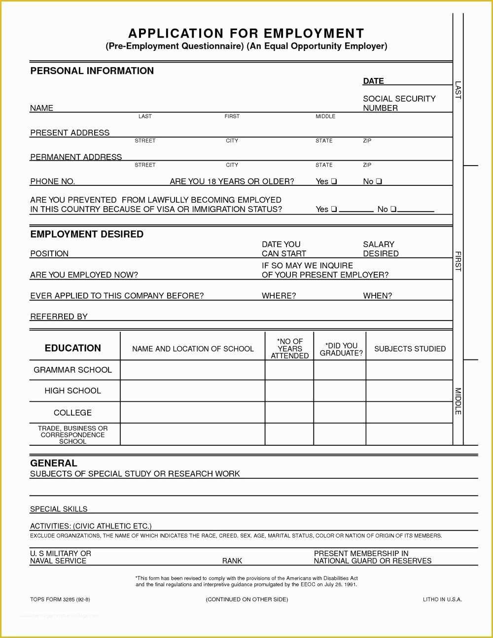 Free Online Application Template Of Free Printable Generic Job Application Template Job