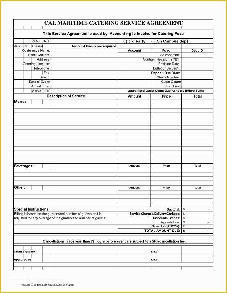 Free Online Catering Menu Templates Of Free Downloadable Catering Contracts forms