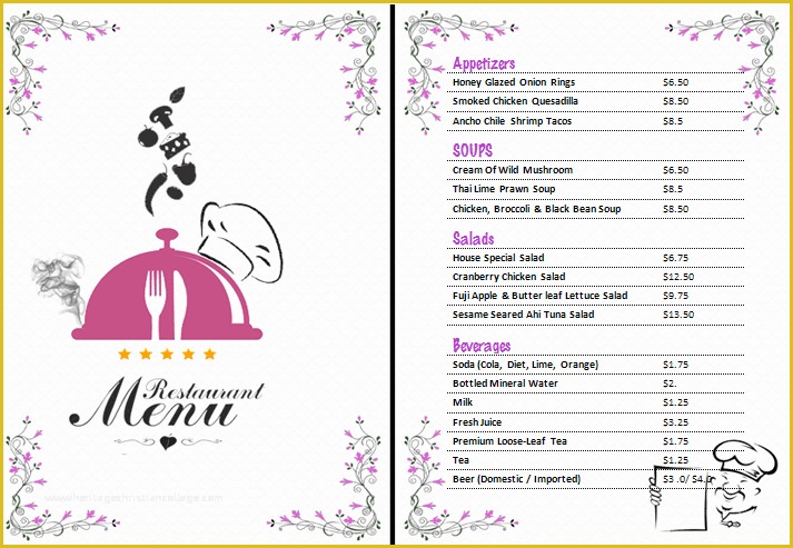 Free Online Catering Menu Templates Of Ms Word Restaurant Menu