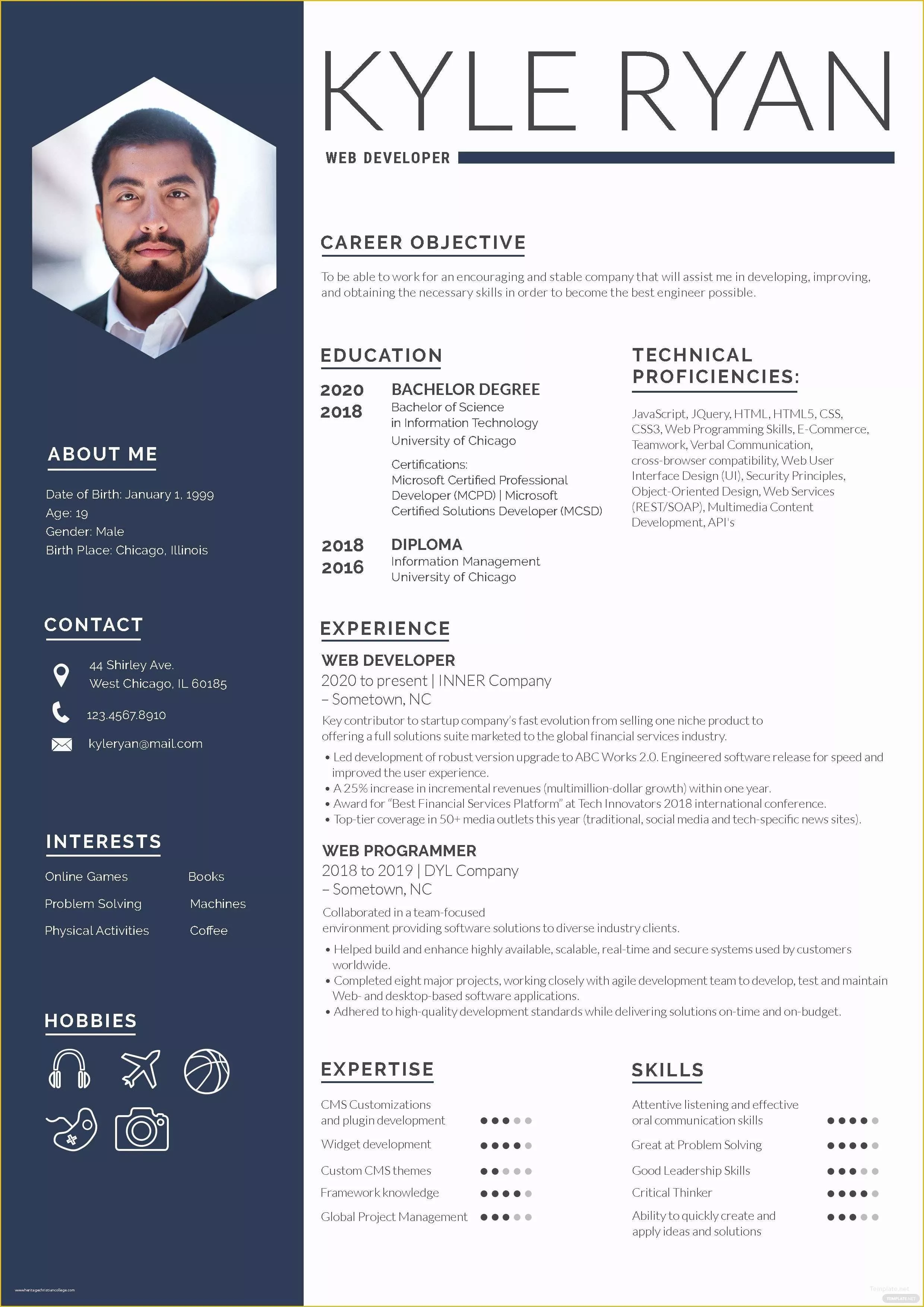 Free Online Cv Templates Of Web Developer Resume Template In Adobe Shop