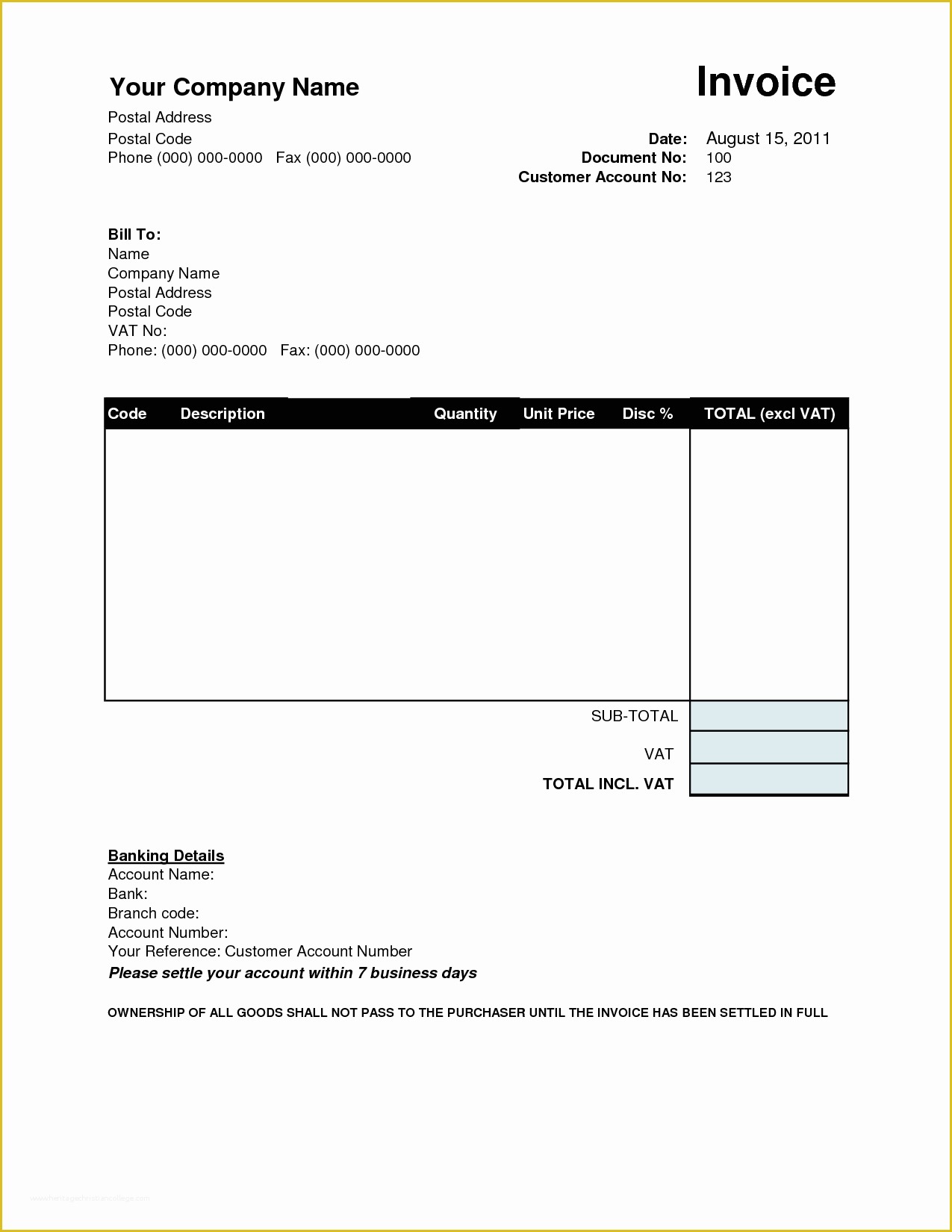Free Online Invoice Template Of Invoice Bank Details