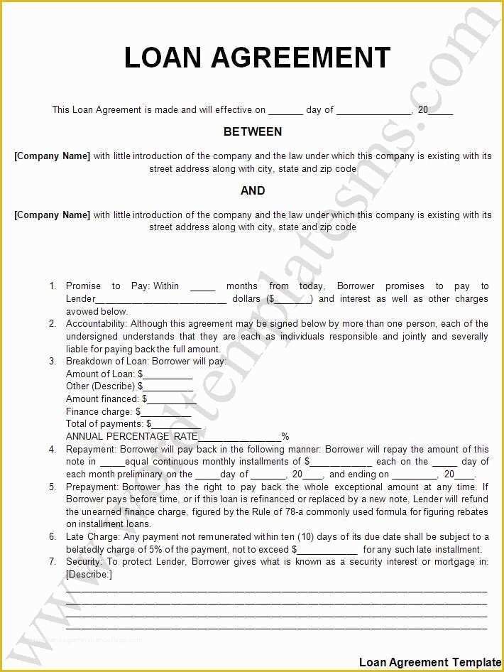 Free Online Loan Agreement Template Of Free Printable Personal Loan Agreement form Generic