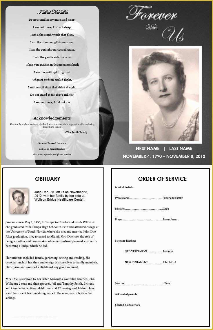 Free Online Obituary Template Of 1000 Images About Printable Funeral Program Templates On
