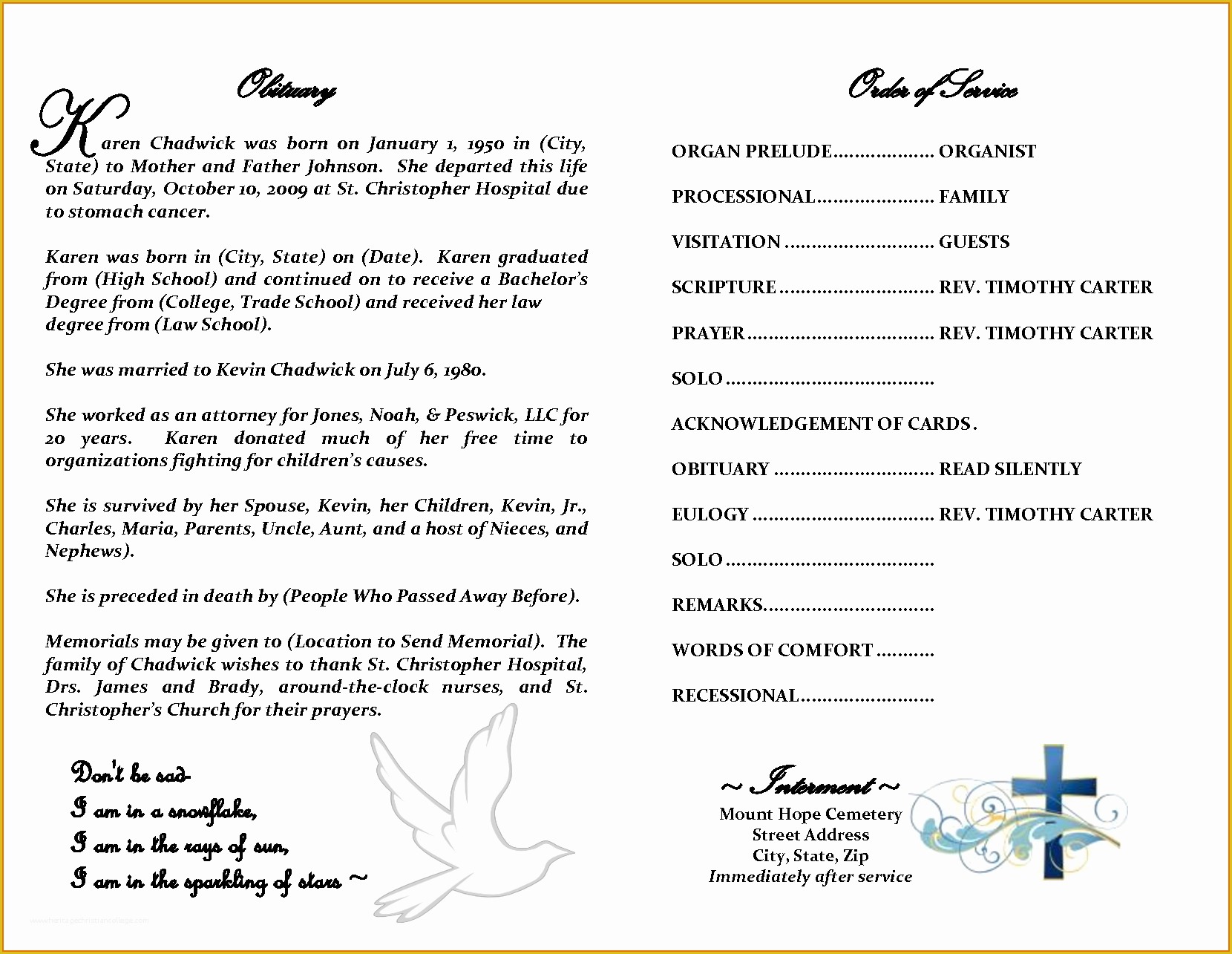 Free Online Obituary Template Of 6 Sample Obituary Templatesreference Letters Words